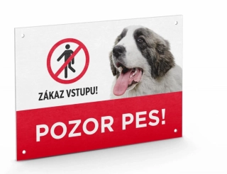 Cedule na vrata "POZOR PES", zákaz vstupu!